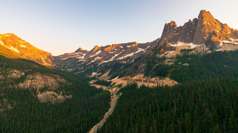 North Cascades National Park forest road going through a mountainous landscape