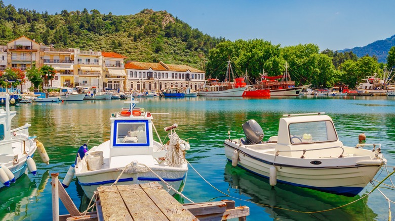 Boats in the Limenas harbor