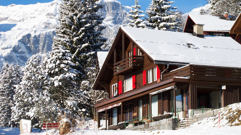 A wooden lodge in Braunwald, Switzerland in winter