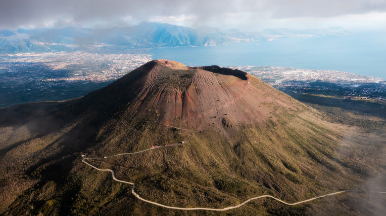 Mount Vesuvius surrounded by fog