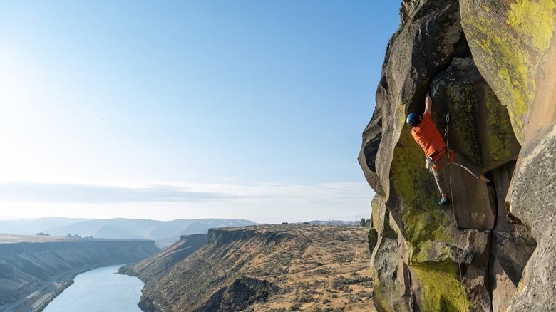 Man rock climbing at the Black Cliffs in Idaho