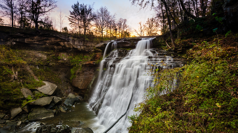 Waterfall scenery of Cuyahoga Valley at dusk