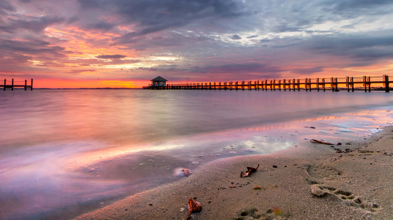 Barron Collier Bridge and Harbor at sunset