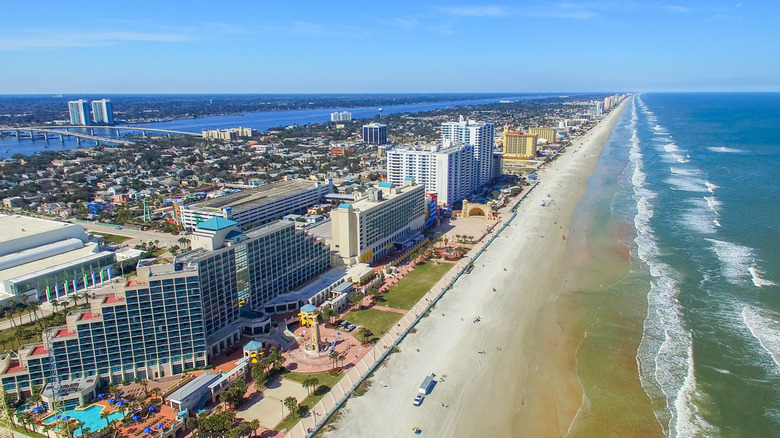 An overview of Fort Walton Beach with buildings by the ocean