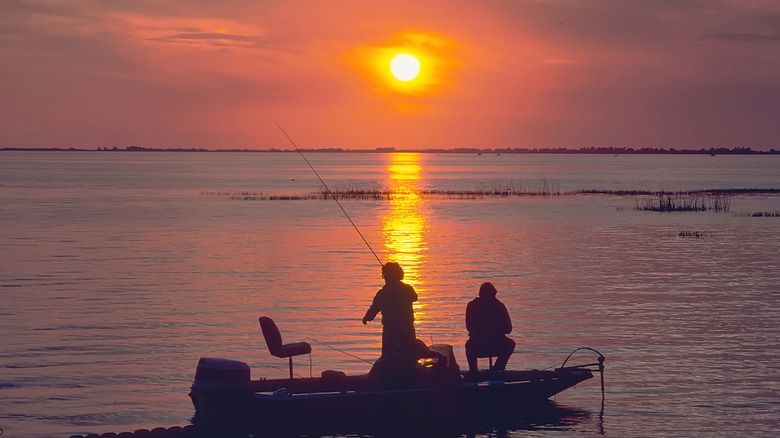 Fishing for bass on a boat at Lake Okeechobee