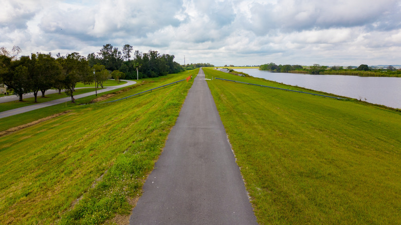 The walking and cycling trail along Lake Okeechobee in Clewiston, Florida