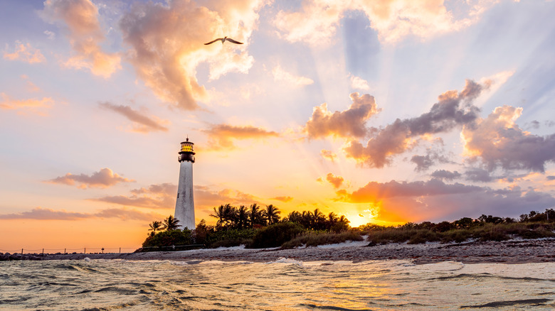 Coastal view of Cape Florida Lighthouse at Key Biscayne