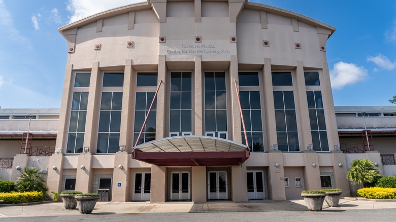 Front shot of Curtis M. Phillips Center for the Performing Arts at the University of Florida in Gainesville