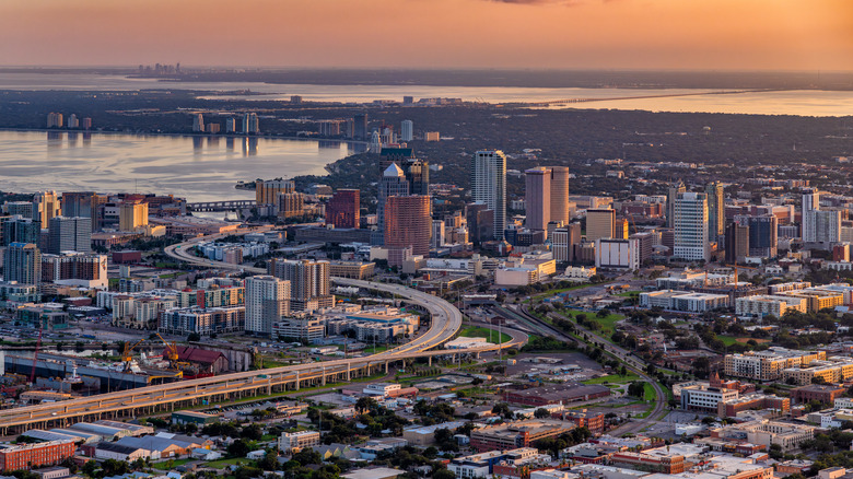 Aerial view of Ybor City and the Tampa skyline