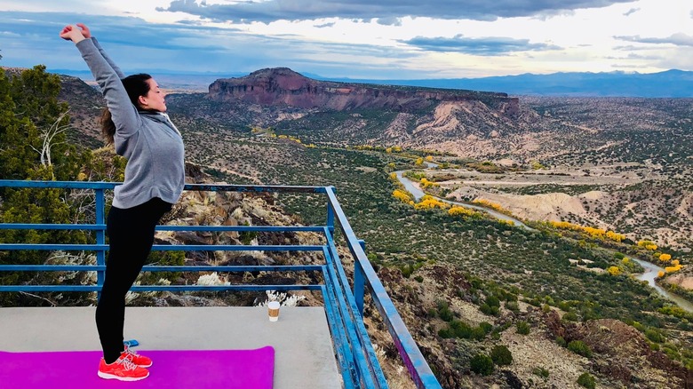 A hiker exercising in the mountains