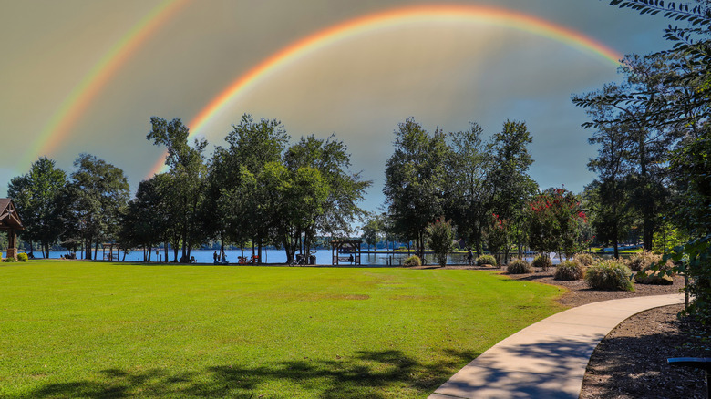 Rainbow over Peachtree Lake in Peachtree City, Georgia