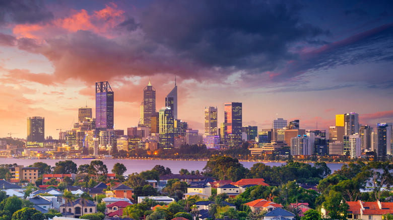 Sunset view of Perth city centre, Western Australia