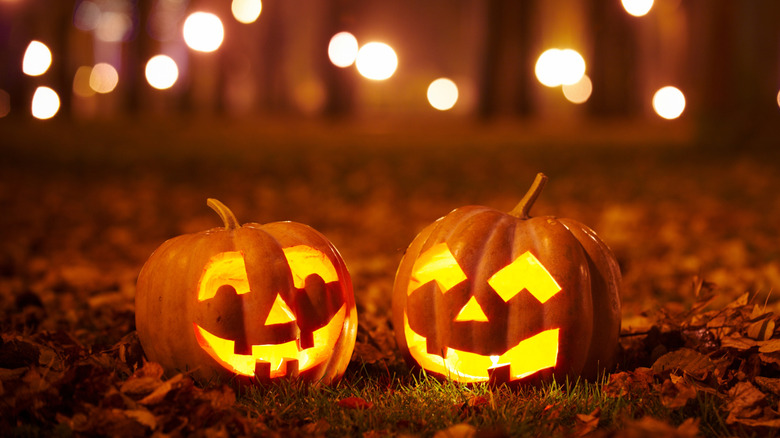 Halloween pumpkins lit up