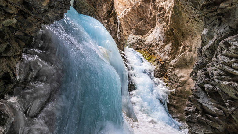 Blue ice from a frozen Zapata Falls