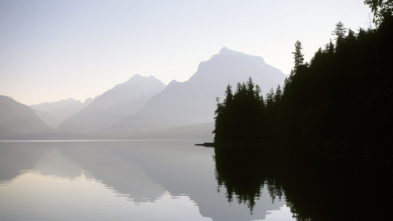 Glacier National Park mountains reflected in Lake McDonald