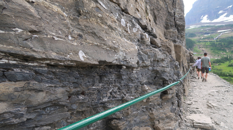 A hand rail along Highline Trail