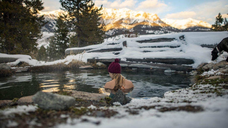 Woman in a hot spring near Sun Valley