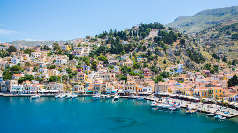 Wide angle landscape of Symi town