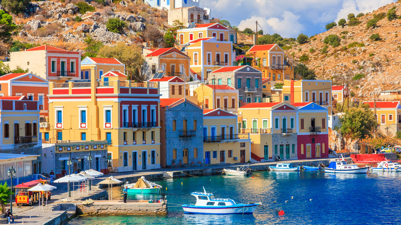 Symi Town harbor in daylight