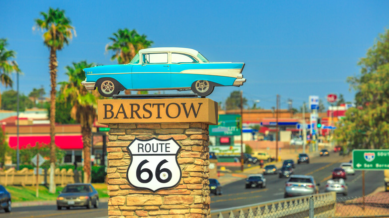 A sign on the Main Street in Barstow, CA