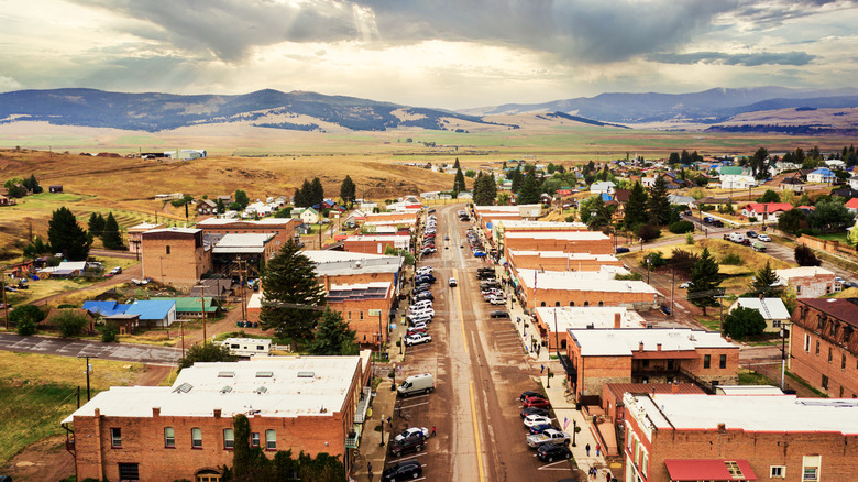 Aerial view of the historic mining town, Philipsburg, Montana