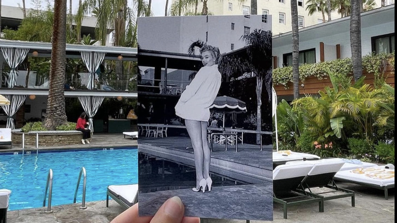 A photograph of Marilyn Monroe's famous pose by the Tropicana Pool