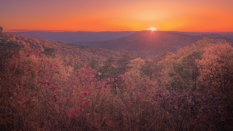 a fall sunset at the Talimena Byway