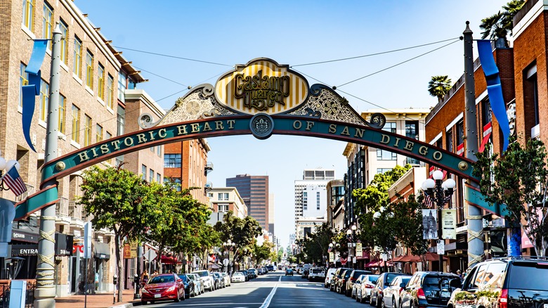 Entrance sign to Gaslamp Quarter neighborhood of San Diego