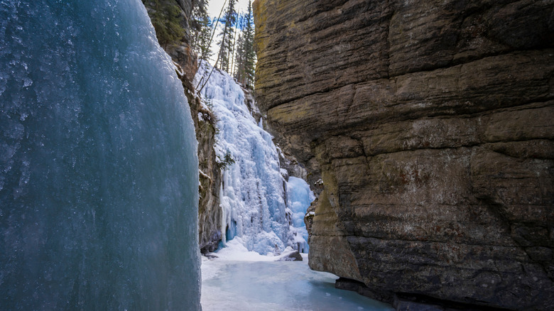 Frozen river in Maligne Canyon, Jasper National Park, Canada