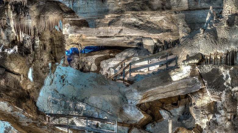 A view of the stairways across Raccoon Mountain Caverns in Chattanooga, Tennessee