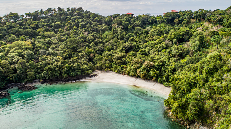 Aerial View of Tropical Biesanz beach and coastline near the Manuel Antonio national park, Costa Rica