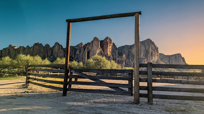 The gate to Saguaro Lake Guest Ranch near Mesa, Arizona