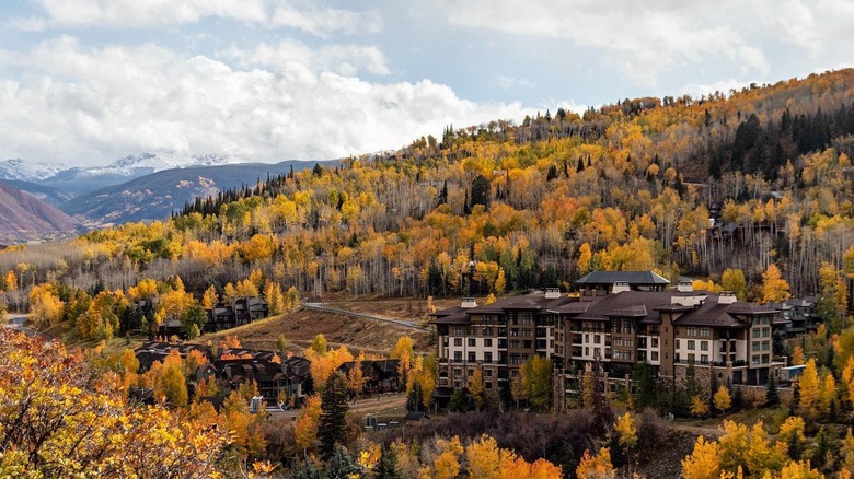 Mountain lodge in the fall