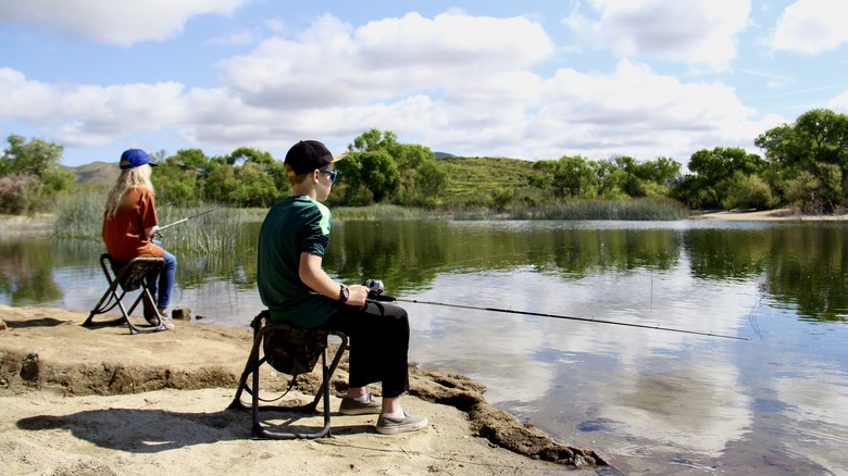 People fishing on a California lake