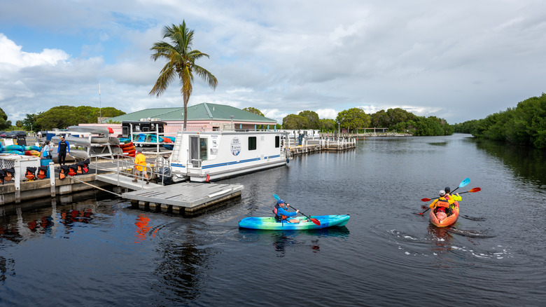 People kayaking in the Flamingo Marina at Everglades National Park, Florida