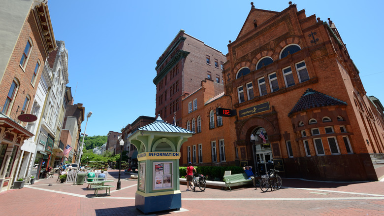 Downtown Cumberland, Maryland, featuring brown buildings and bikes