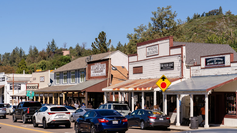 Shops lining the street in Julian, CA