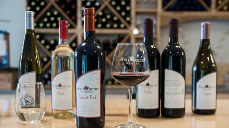 Array of wines offered at Seven Birches Winery, Lincoln, New Hampshire