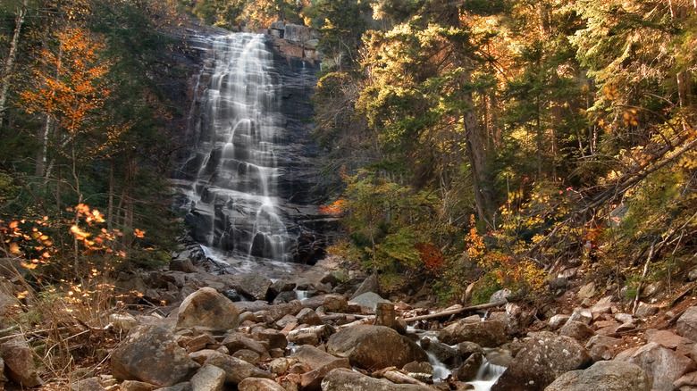 View of Arethusa Falls during the autumn in Crawford Notch, Main