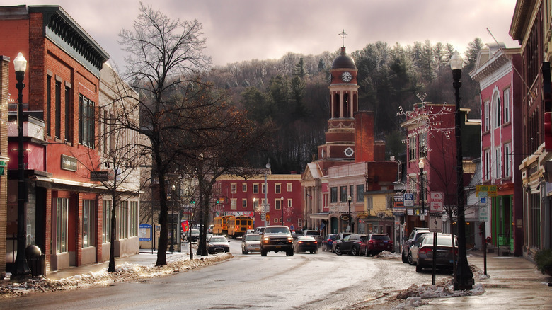 View of the town of Saranac Lake, New York in winter