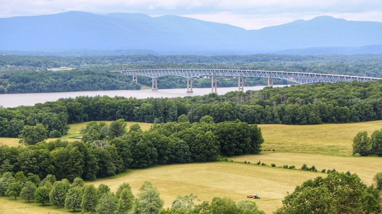 View of Hudson River and Catskill Mountains from Rhinebeck, NY