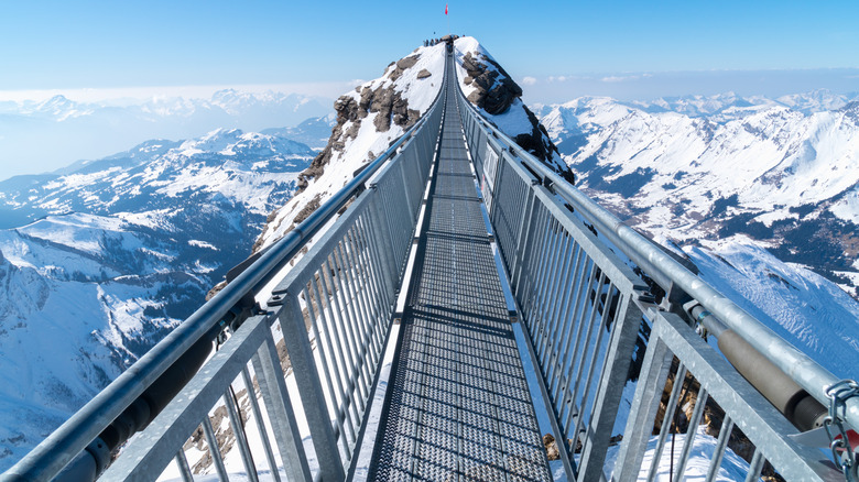 The Titlis Cliff Walk in Obwalden surrounded by snowy Swiss mountains