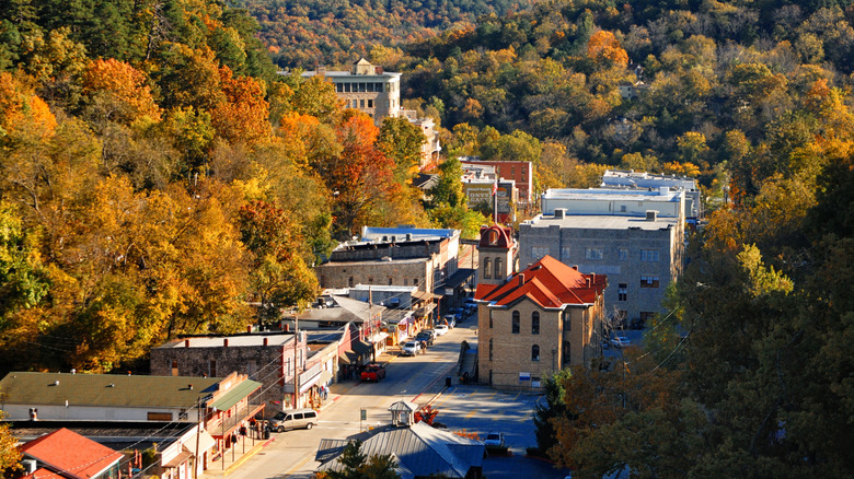 An aerial view of Eureka Springs, AR