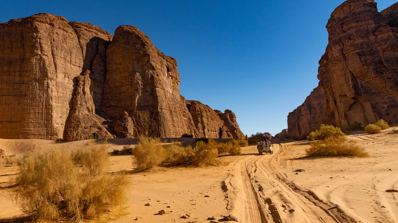 A desert landscape at the Sharaan Nature Reserve in Al-Ula, Saudi Arabia