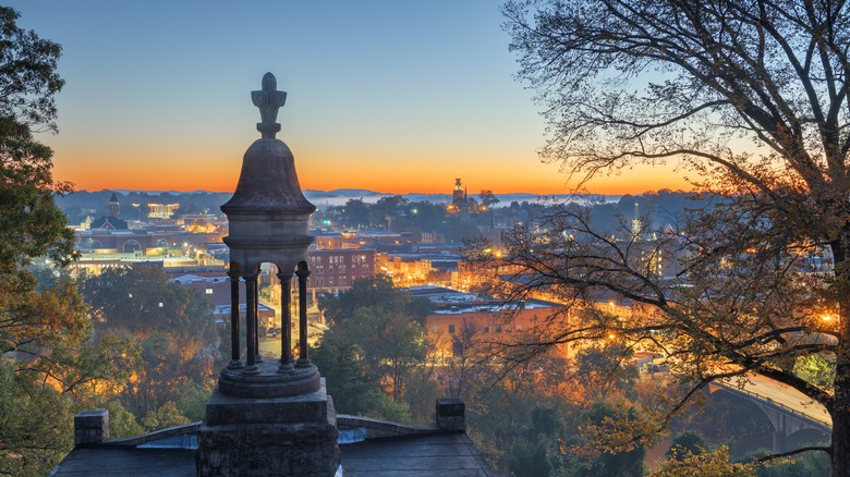 Downtown cityscape of Rome, Georgia, at sunset