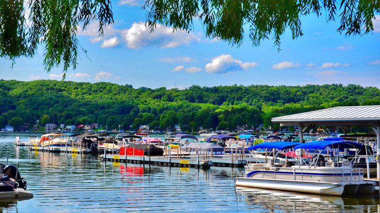 Boats docked at Keuka Lake in Penn Yan, NY