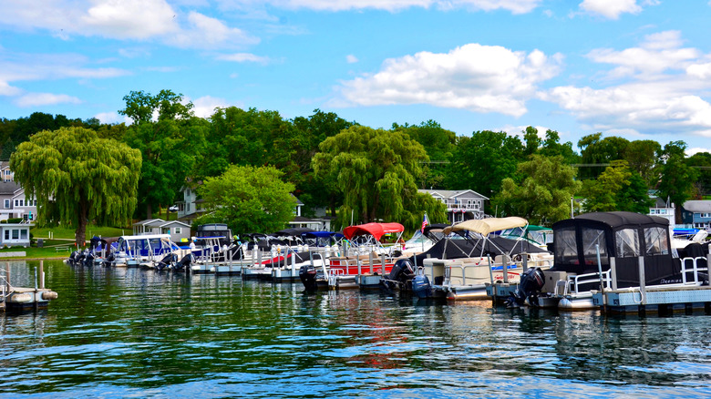 The harbor full of luxury boats at Keuka Lake, Penn Yan, NY