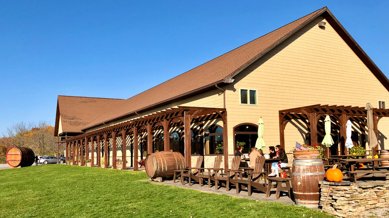 People sitting outside Keuka Spring Vineyards in Penn Yan, NY