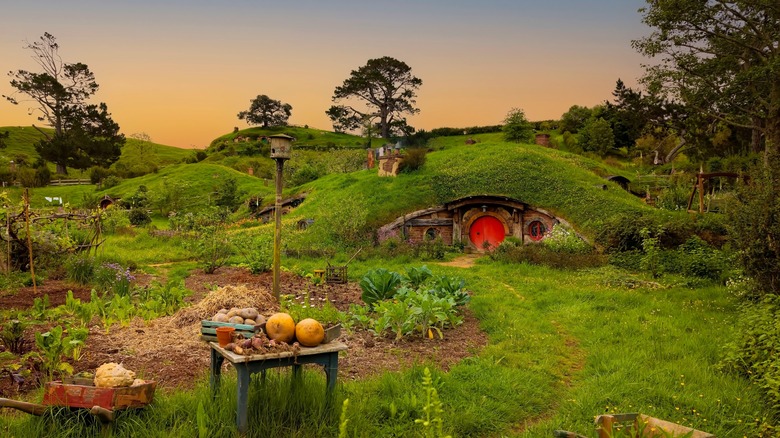 A Hobbit Hole on the Hobbiton Movie Set in Matamata, New Zealand