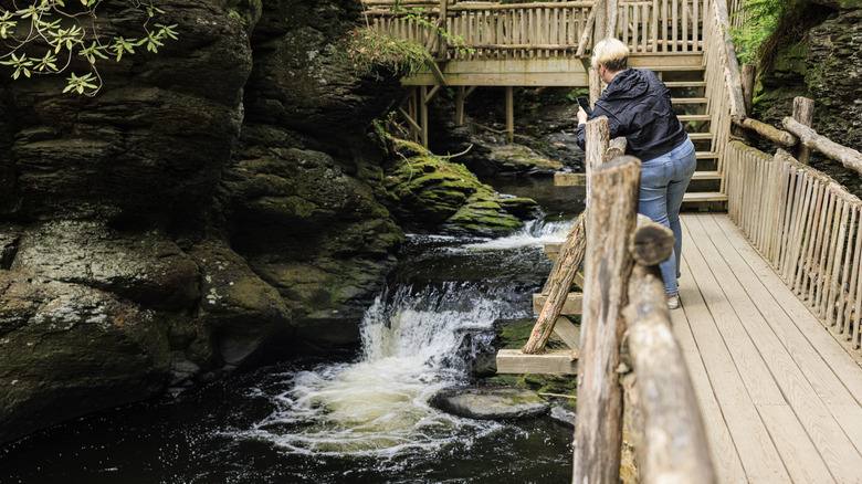 hiker boardwalk stream bushkill falls